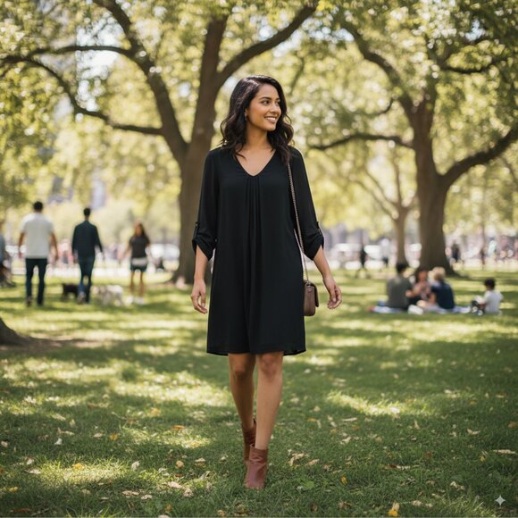 Collection By Bobeau Long Sleeve Black Mini Dress Size S Preowned - Picture 1 of 7